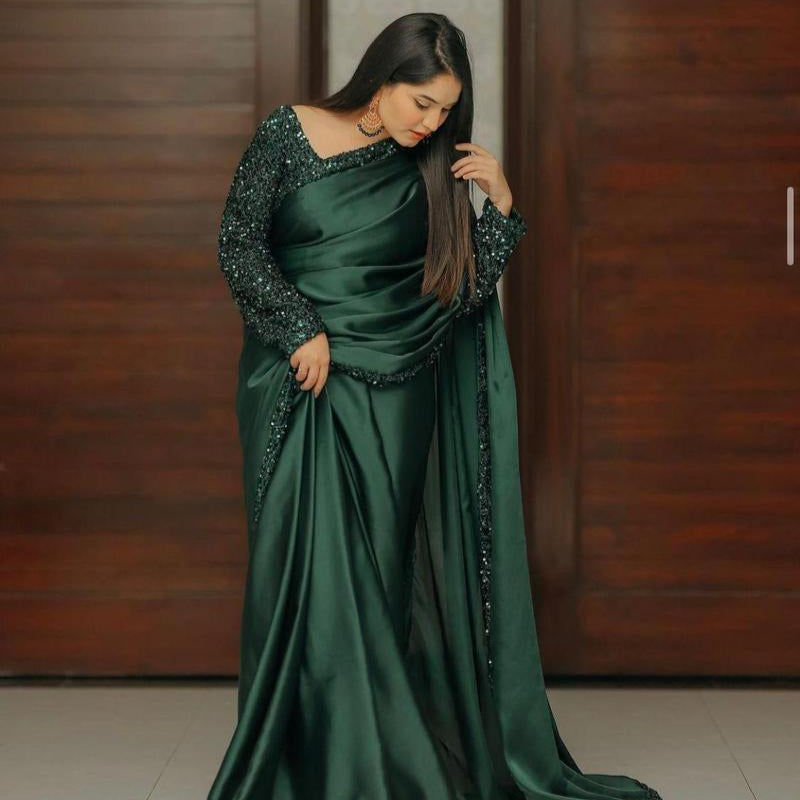 Women’s Unstitched Silk Sequins Embroidered Fancy Saree