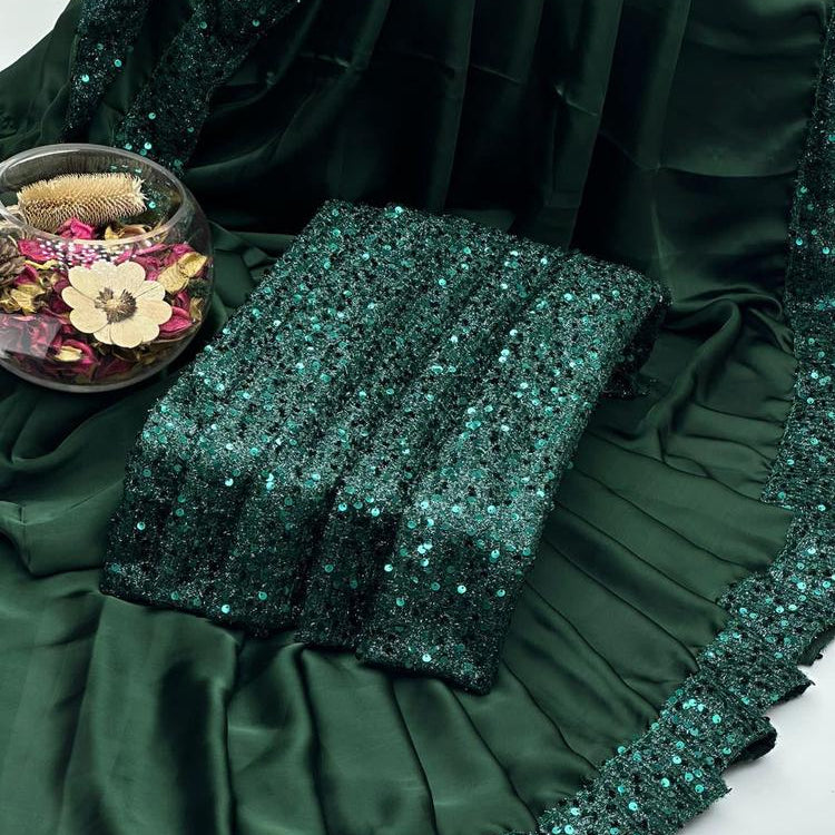 Women’s Unstitched Silk Sequins Embroidered Fancy Saree
